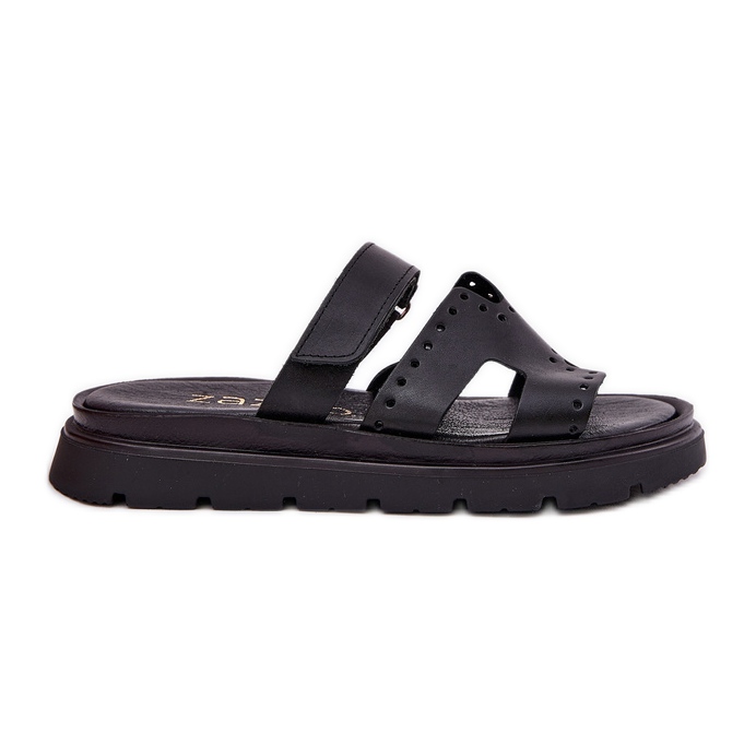 Zapatillas de cuero natural para mujeres en la plataforma Zazoo 40440 Negro