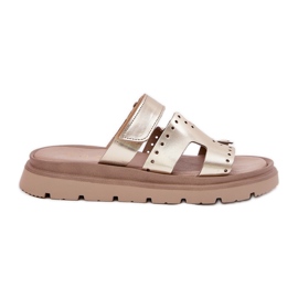 Zapatillas de cuero natural para mujeres en la plataforma de oro Zazoo 40440 dorado