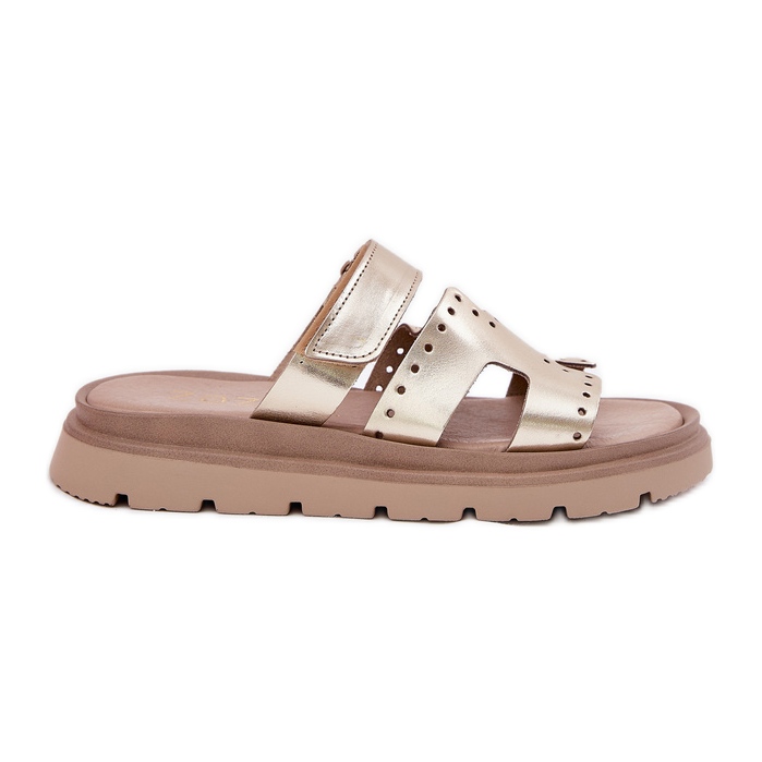 Zapatillas de cuero natural para mujeres en la plataforma de oro Zazoo 40440 dorado