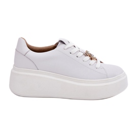 Zapatos deportivos de cuero para mujeres en la plataforma con Vinceza 39922 White blanco