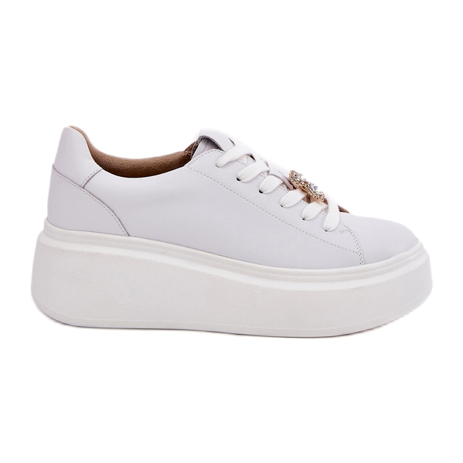 Zapatos deportivos de cuero para mujeres en la plataforma con Vinceza 39922 White blanco