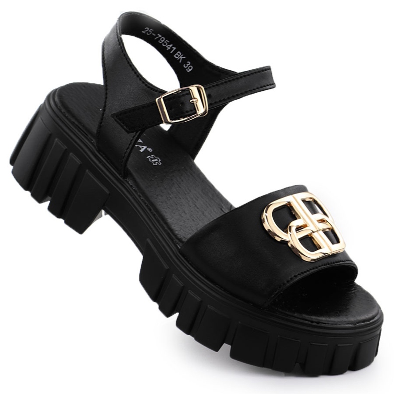 Sandalias de cuero para mujeres en el bloque negro Vinceza 79541