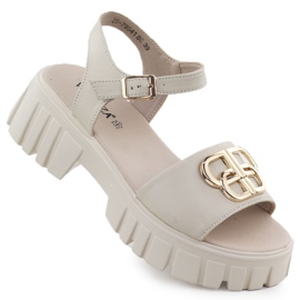 Sandalias de cuero para mujeres en la almohadilla beige Vinceza 79541