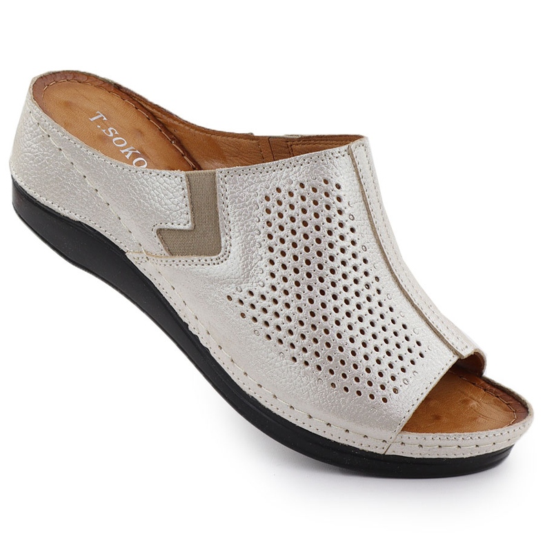 Godas de cuero para mujeres con rodajas de oro con borrador T.Sokolski L25-157 dorado