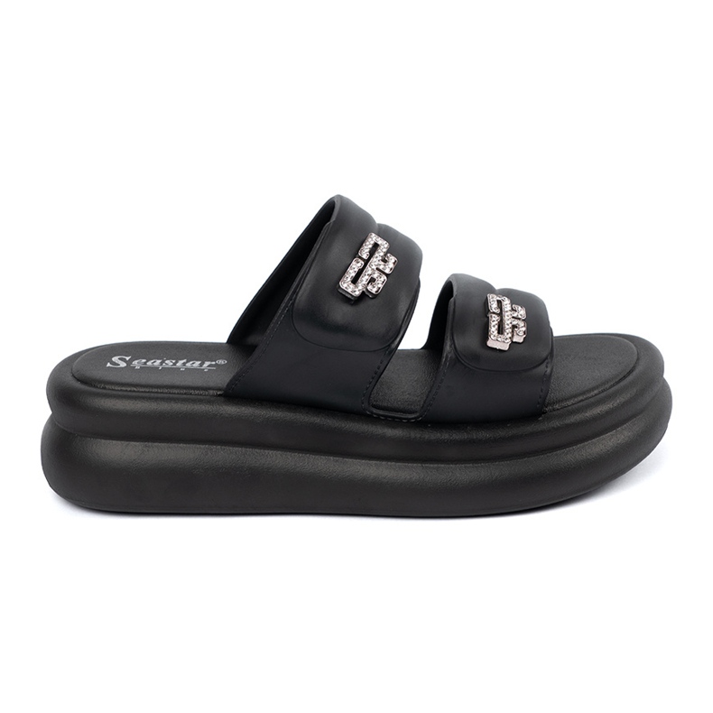 Seastar Chanclas plataforma mujer negras negro