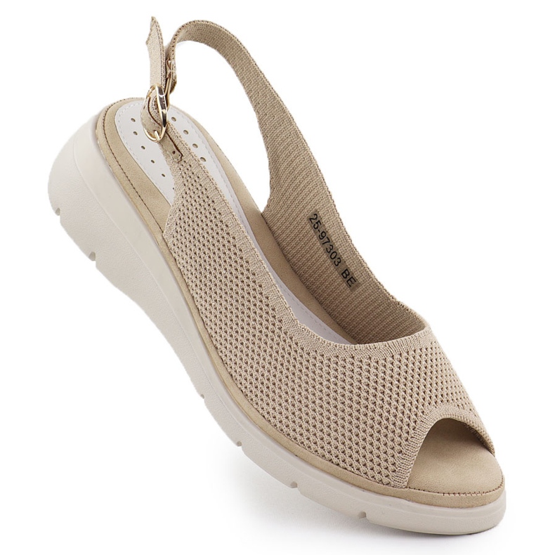 Vinceza Sandalias para mujeres para la cuña textil beige vincza 97303