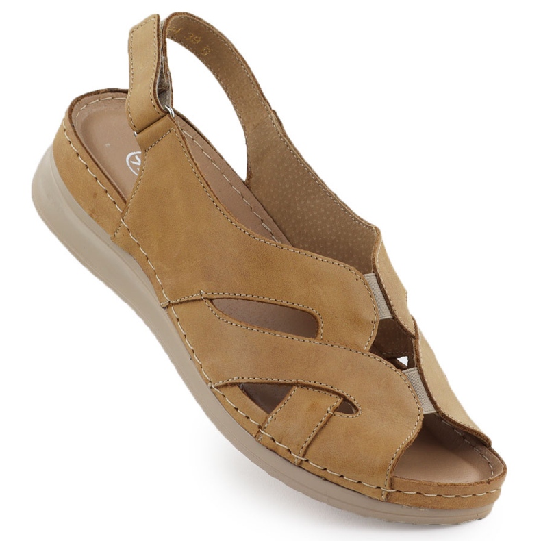 Sandalias para mujeres de cuero en cuñas Helios marrón claro 144