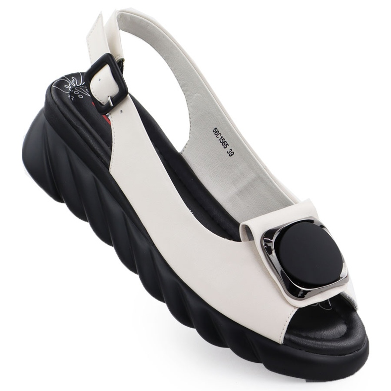 Sandalias de cuero para mujeres en Wedge Cream Artiker 56C1565 cremoso