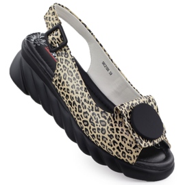 ARTIKER Sandalias de cuero para mujeres en cuña -in leopardo estampado articer 56c2186 beige