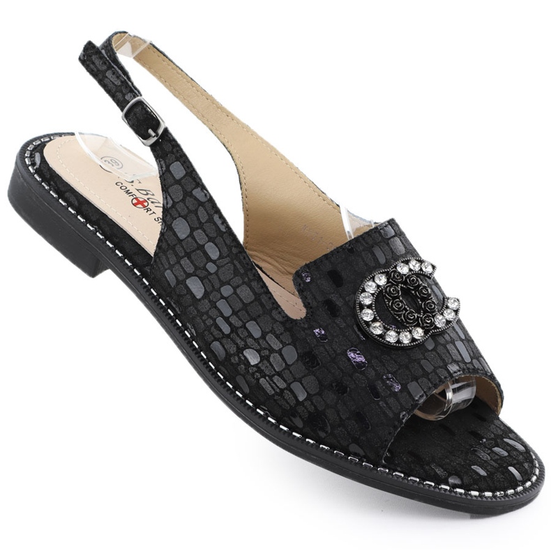 Sandalias de cuero para mujeres Black S.Barski KV51-096 negro