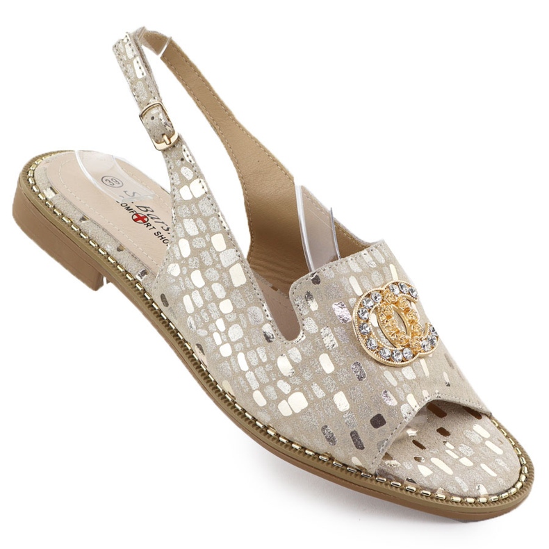 S.Barski Sandalias de cuero para mujeres Złote S. Barski KV51-096 dorado S.Barski Sandalias de cuero para mujeres Złote S. Barski KV51-096 dorado
