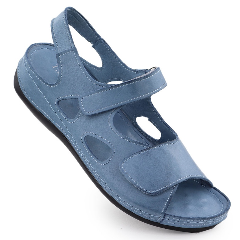 Sandalias de cuero para mujeres para Velcro Blue T.Sokolski L25-158 azul