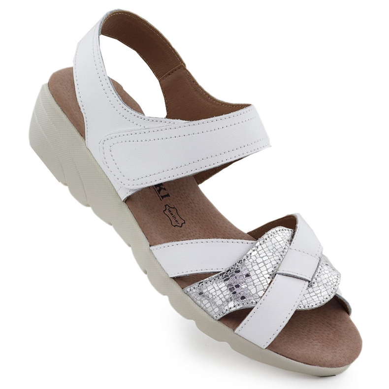 Sandalias de cuero para mujeres para cuñas blancas T.Sokolski L25-631 blanco