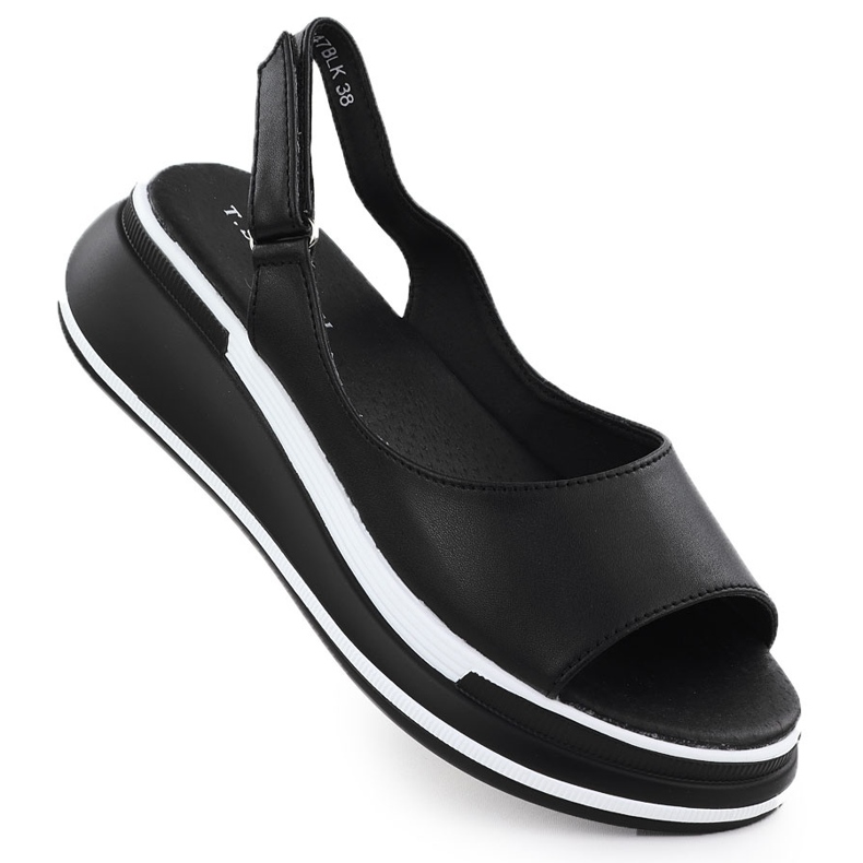 Sandalias de cuero para mujeres en cuñas Black T.Sokolski L25-247 negro