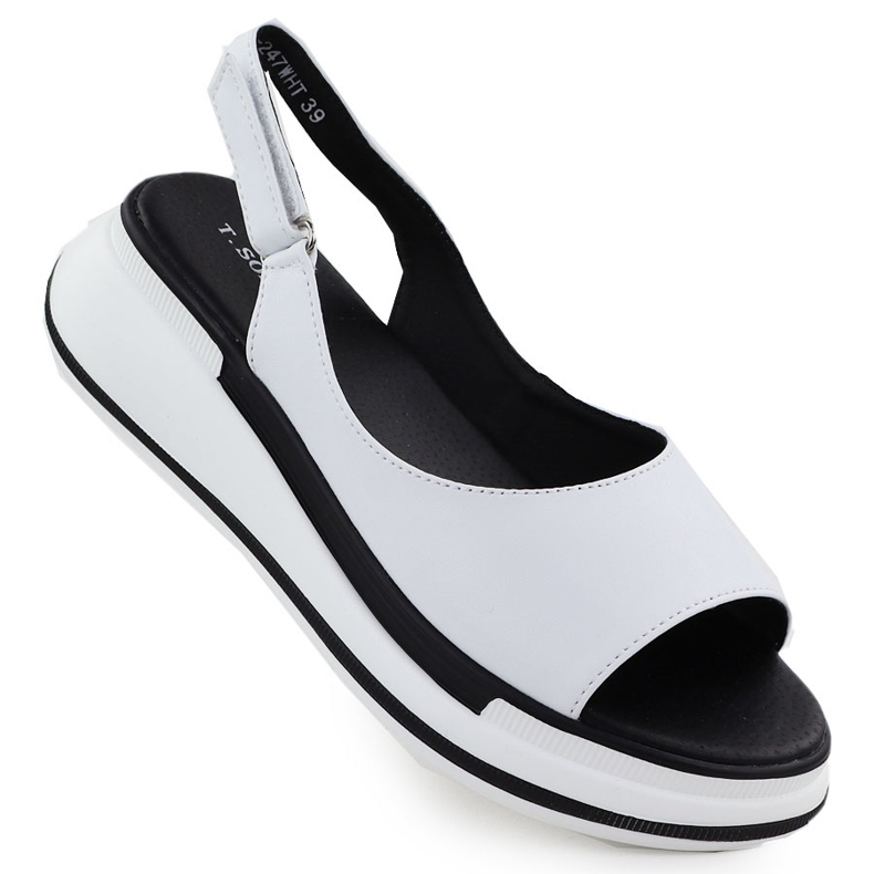 Sandalias de cuero para mujeres para cuñas blancas T.Sokolski L25-247 blanco