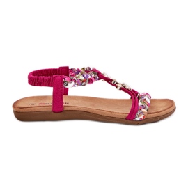 ARTIKER Sandalias de mujeres planas con rayas trenzadas y alfileres artesanales 56C1314 Fuksja rosado