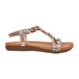 ARTIKER Sandalias de mujeres planas con rayas trenzadas y alfileres artesanales 54C1323 PLN dorado