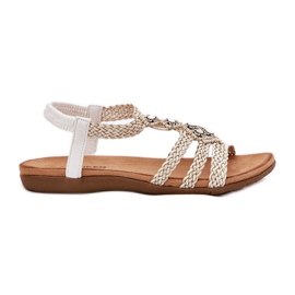 Sandalias de mujeres planas con Artiker trenzado 56C1323 Biale Stripes blanco