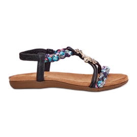 ARTIKER Sandalias de mujeres planas con rayas trenzadas y alfileres artesanales 54C1331 negro