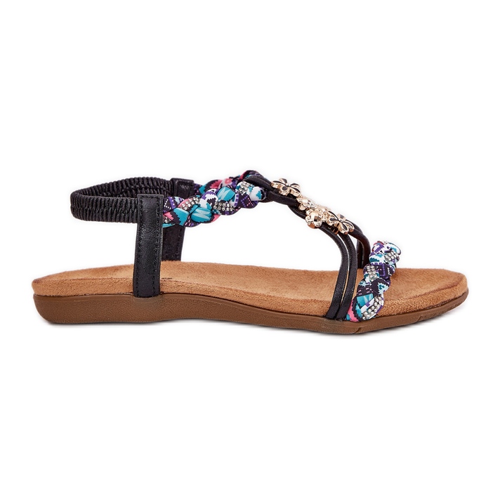 ARTIKER Sandalias de mujeres planas con rayas trenzadas y alfileres artesanales 54C1331 negro