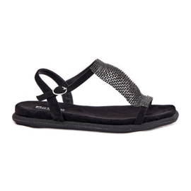 Sandalias de mujer planas y elegantes con Artiker 56C1370 Cristales Negro