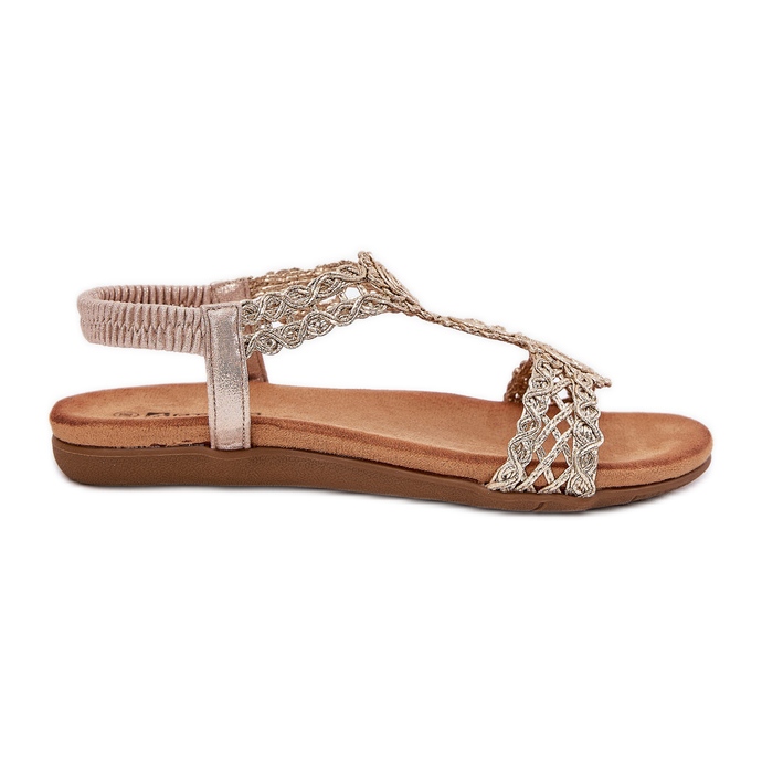 Sandalias de mujeres planas con un patrón de encaje Artiker 56C1281 PLN dorado