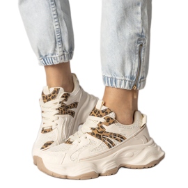 Beige Sneakers Sports Women's Sports con un inserto de leopardo