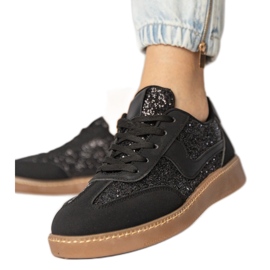 Zapatillas negras para mujeres decoradas con brillo negro