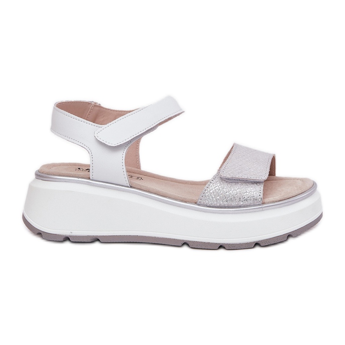 S.Barski Plataforma de sandalias de cuero para mujeres y cuñas de velcro S. Barski LR51-543 Plata