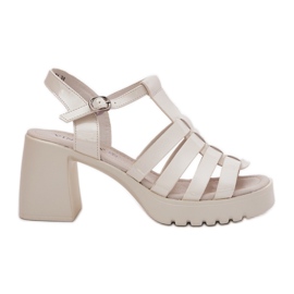 Sandalias de cuero para mujeres pintadas en el Vinceza 66621 Post de mendigo ligero beige
