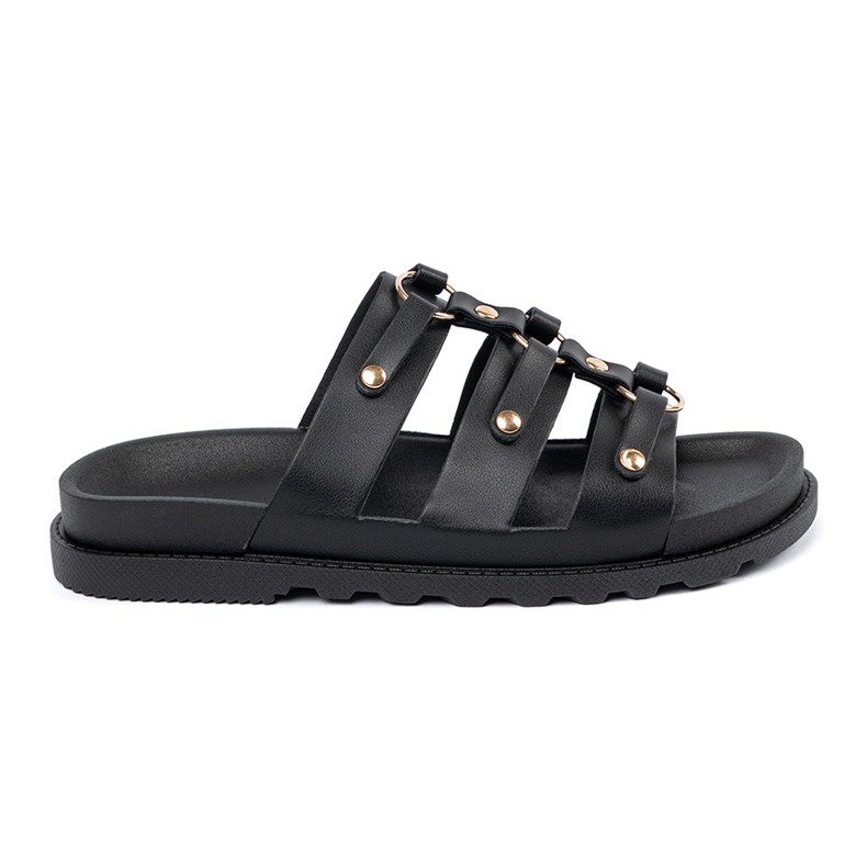 Seastar Zapatillas negras para mujeres decoradas con tres rayas con diamantes de imitación negro