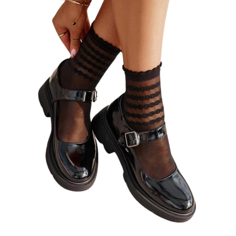 Zapatos de mujer barnizados con cinturón negro Vinceza 62179