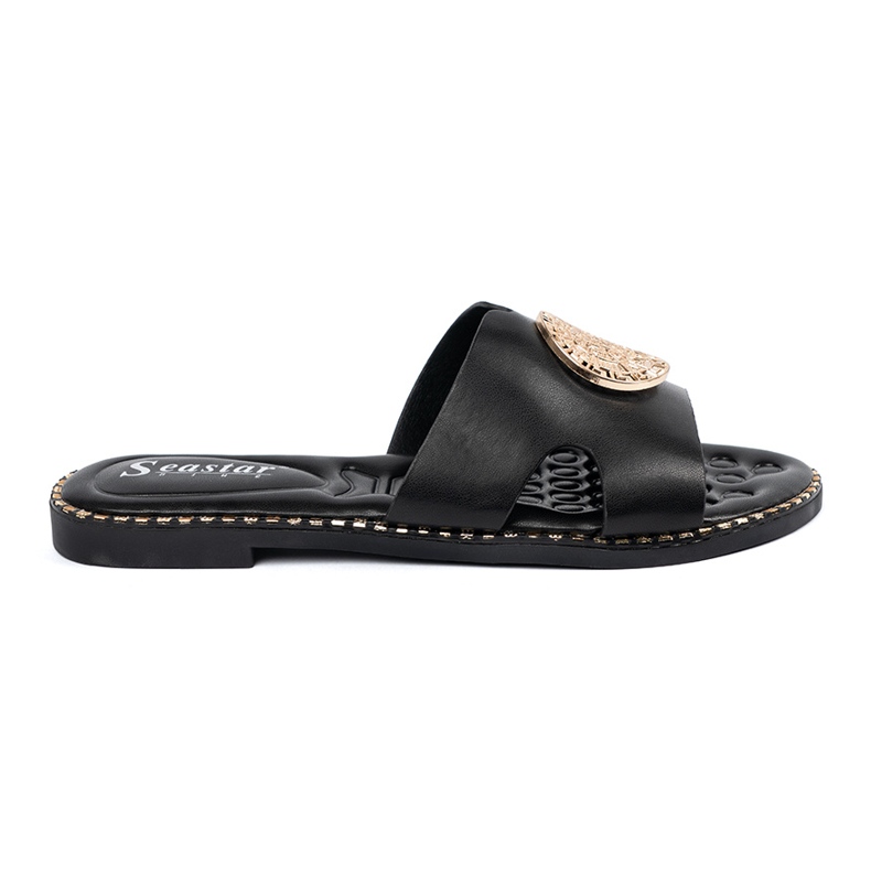 Seastar Chanclas negras con una decoración dorada negro