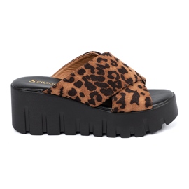 Seastar Chanclas de ante mujeres con cuña de leopardo marrón Seastar Chanclas de ante mujeres con cuña de leopardo marrón