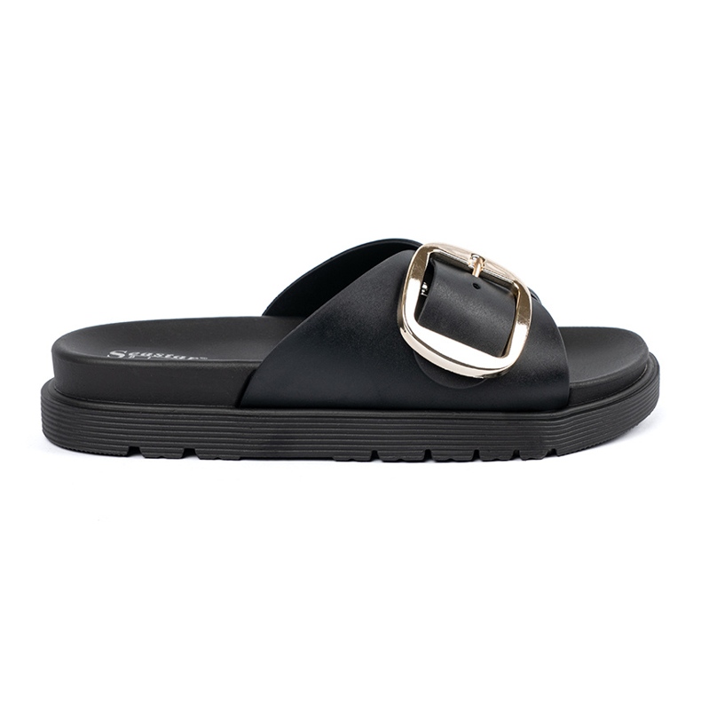 Seastar Chanclas de mujeres negras con una hebilla dorada negro