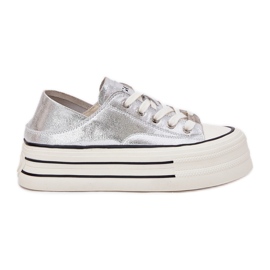 Zapatillas de deporte de cuero para mujeres en la plataforma de plata goe rr2n4108