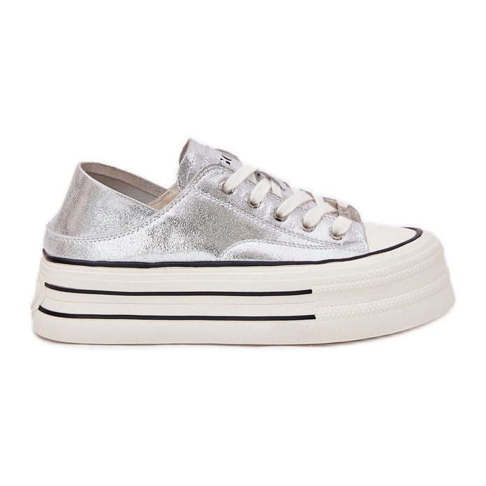 Zapatillas de deporte de cuero para mujeres en la plataforma de plata goe rr2n4108