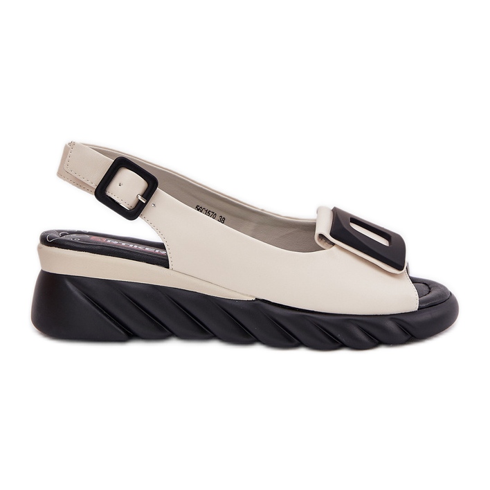 ARTIKER Sandalias de cuero para mujeres con una cuña con decoración Artker 56C1570 beige