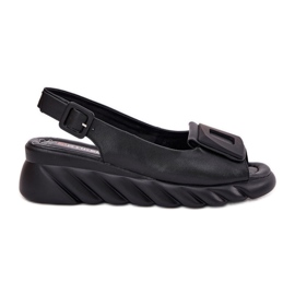 Sandalias de cuero para mujeres con una cuña con decoración Artiker 56C2156 Negro