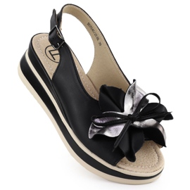 Sandalias de cuero para mujeres con flor de floración Filippo 7045 negro