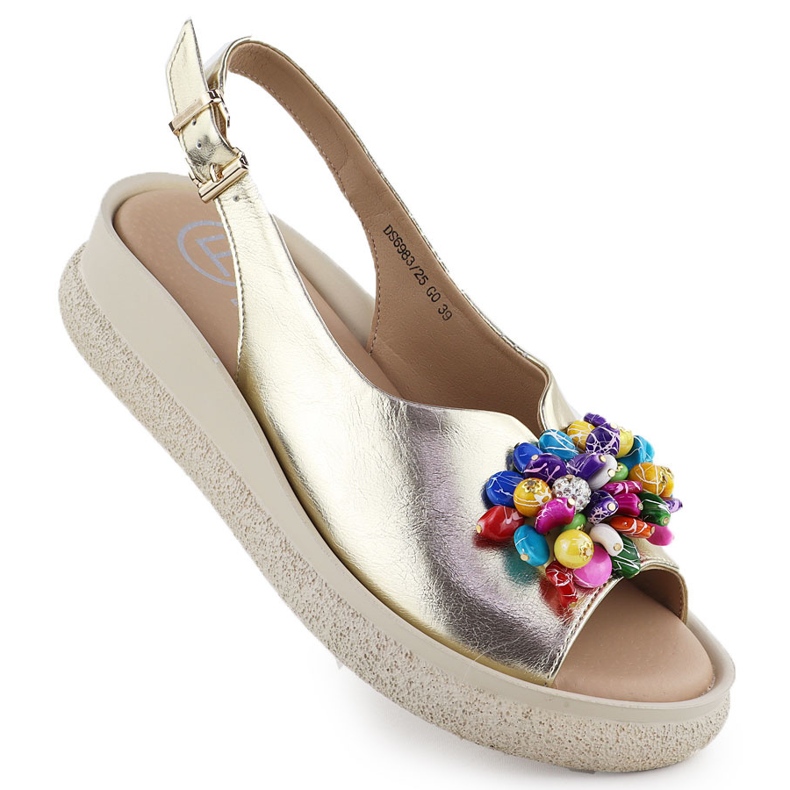 Sandalias de cuero para mujeres con cuentas metálicas Golden Filippo DS6983 dorado