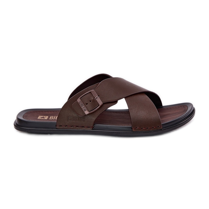 Zapatillas de cuero para hombres con Big Star RR174077 Hebilla marrón