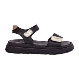 Sandalias de cuero para mujeres en la plataforma negra Zazoo 40443 negro