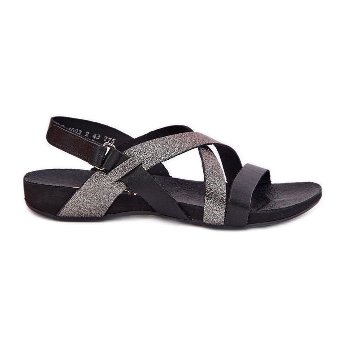 Sandalias de mujer de cuero plano Zazoo 40032 Negro
