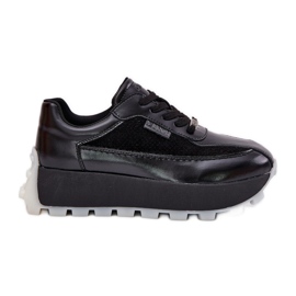 Zapatillas de deporte de cuero femenino en la plataforma negra del sistema de alta polla Big Star RR274873 negro
