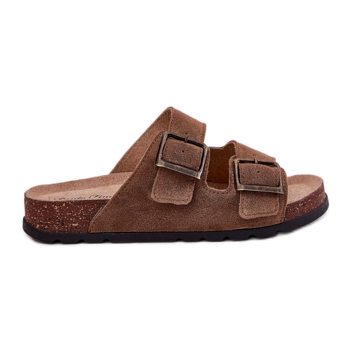 Flip de gamuza con hebilla femenina panto fino rr267024 marrón
