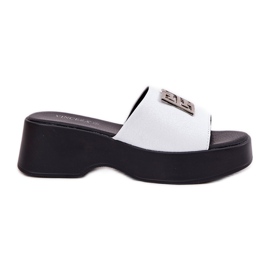 Chanclas de cuero para mujeres con un Vinceza 79526 White blanco