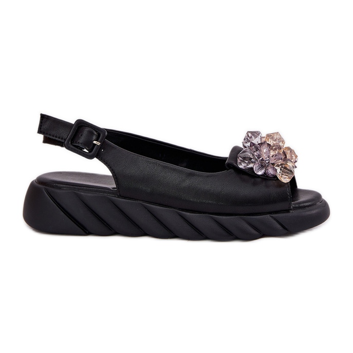 Sandalias de cuero para mujeres con Artiker 54C1628 Cristales Negro