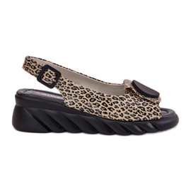 ARTIKER Sandalias de cuero natural para un Wedge Artker 56C2186 estampado de leopardo beige