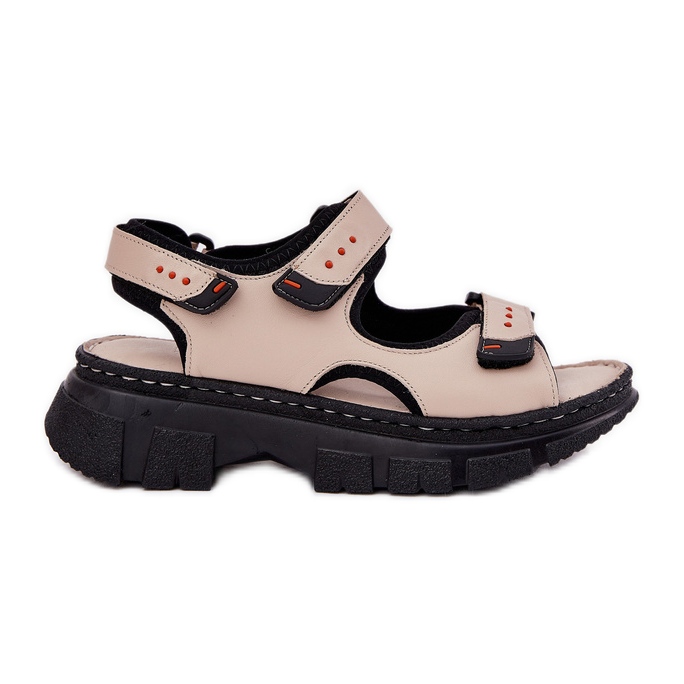 Sandalias de cuero para mujeres con velcro artiker 56c0471 beige